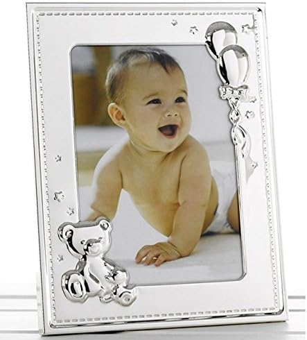 Silver Photo Frame with Teddy and Balloons - 5" x 7" Photo