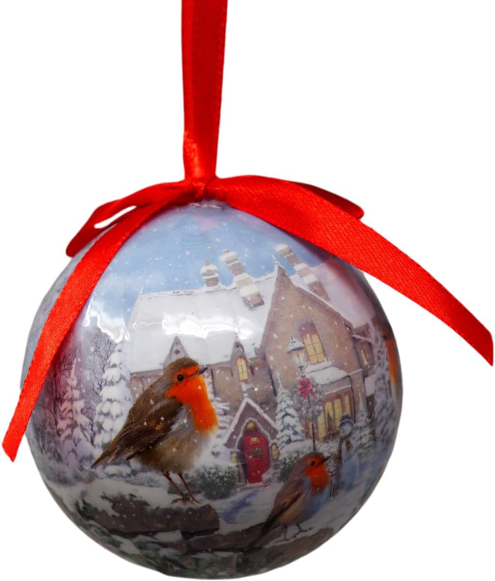 Set of 6 Traditional Christmas Robin Baubles