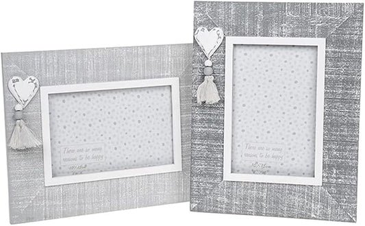 Set of 2 Provence Cool Grey Photo Picture Frames Shabby Chic with Hearts 6x4"