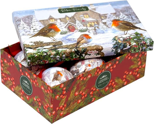 Set of 6 Traditional Christmas Robin Baubles