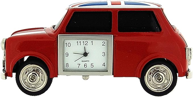 Miniature Red Car With Union Jack Clock