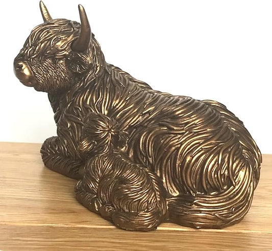 Laying Highland Cow Mother & Calf Figurine