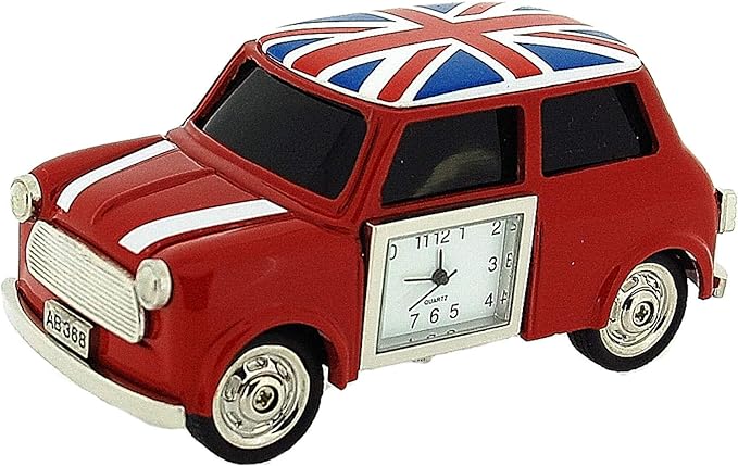 Miniature Red Car With Union Jack Clock