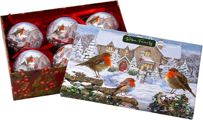 Set of 6 Traditional Christmas Robin Baubles