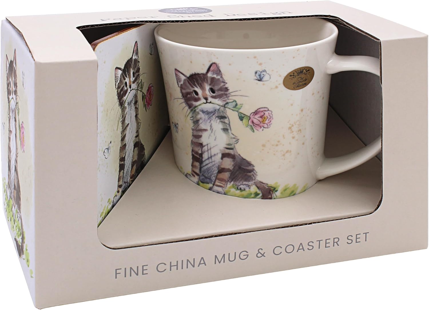 Paper Shed design cat mug with matching coaster gift set