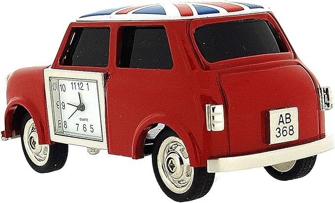 Miniature Red Car With Union Jack Clock