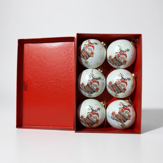 Set of 6 Christmas Bug Art Santa Baubles