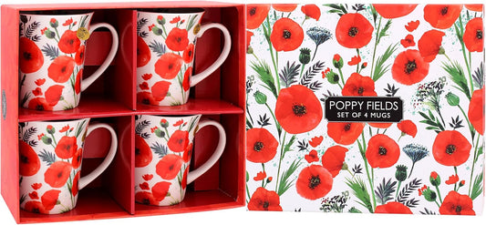 Leonardo Finola Stack Poppy Mugs set of 4 in red presentation box