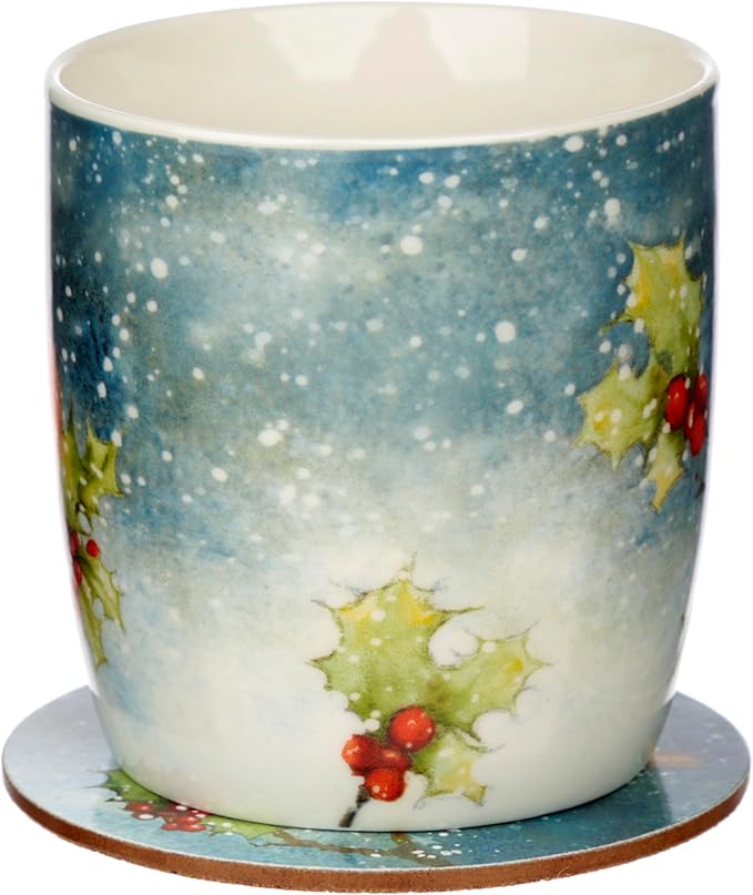 Jan Pashley Christmas Robin Porcelain Tea Coffee Mug & Coaster Set