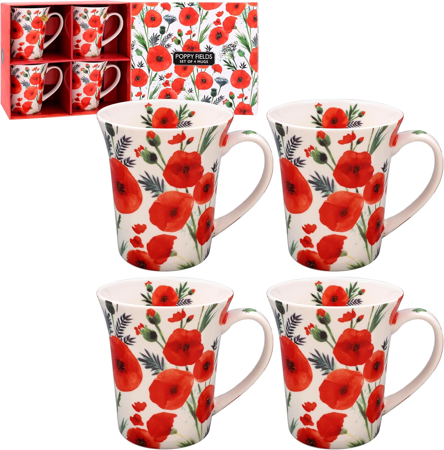 Close up of poppy floral fine china mug 300ml