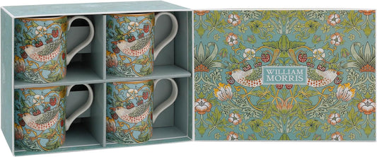 William Morris Strawberry Thief mugs set of 4 fine china 300ml