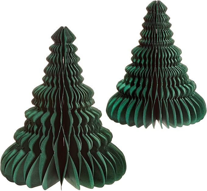 Sass & Belle Forest Green Honeycomb Tree Decorations – Set of 2 Recycled Paper Trees