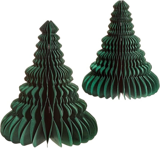 Sass & Belle Forest Green Honeycomb Tree Decorations – Set of 2 Recycled Paper Trees