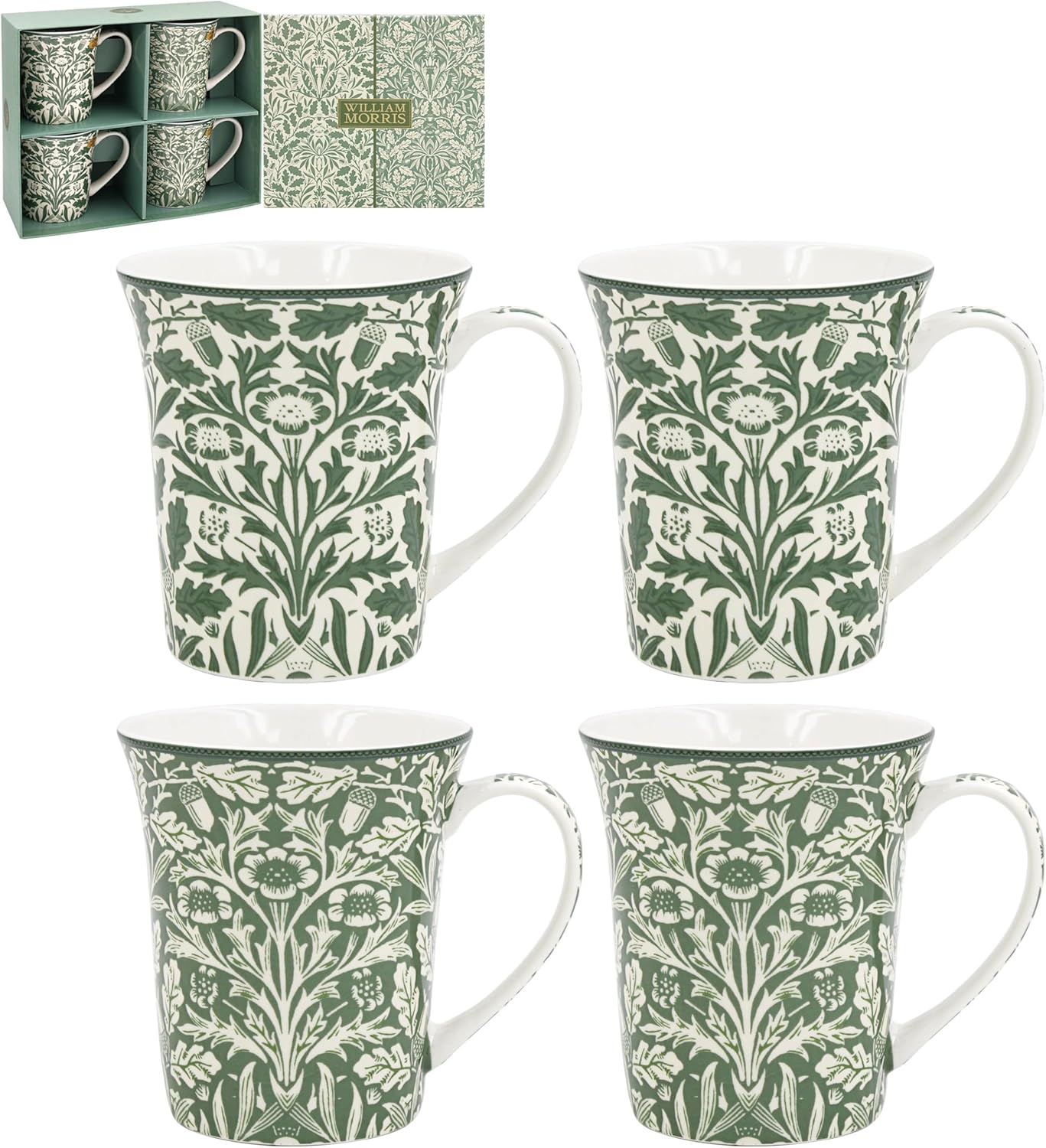 Close up of William Morris Acorn mug showing oak leaf pattern