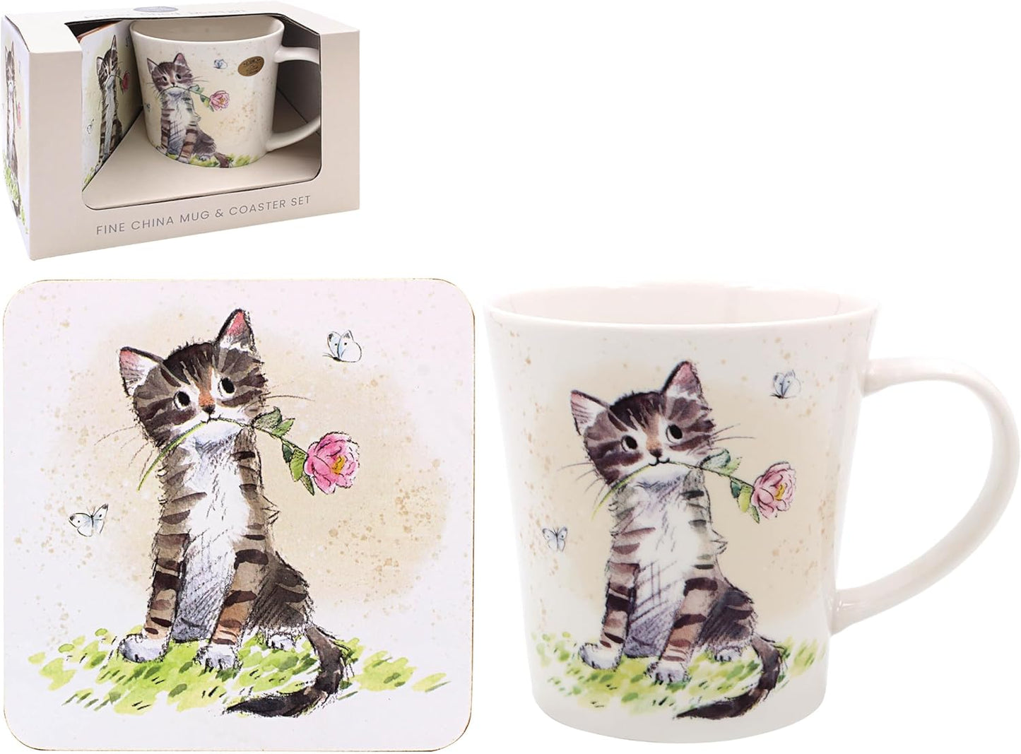 Cute cat lover mug and coaster ceramic coffee cup