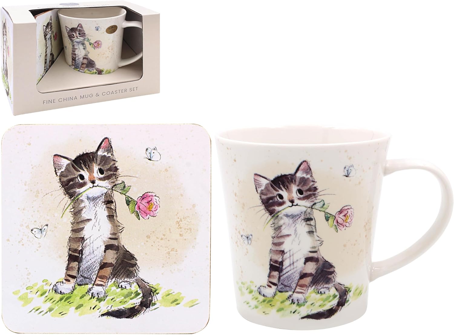 Cute cat lover mug and coaster ceramic coffee cup