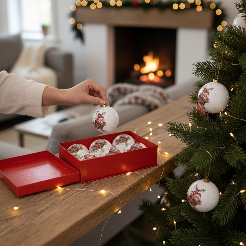 Set of 6 Christmas Bug Art Santa Baubles