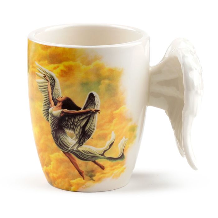 Angel Wings Shaped Handle Ceramic Mug with Decal