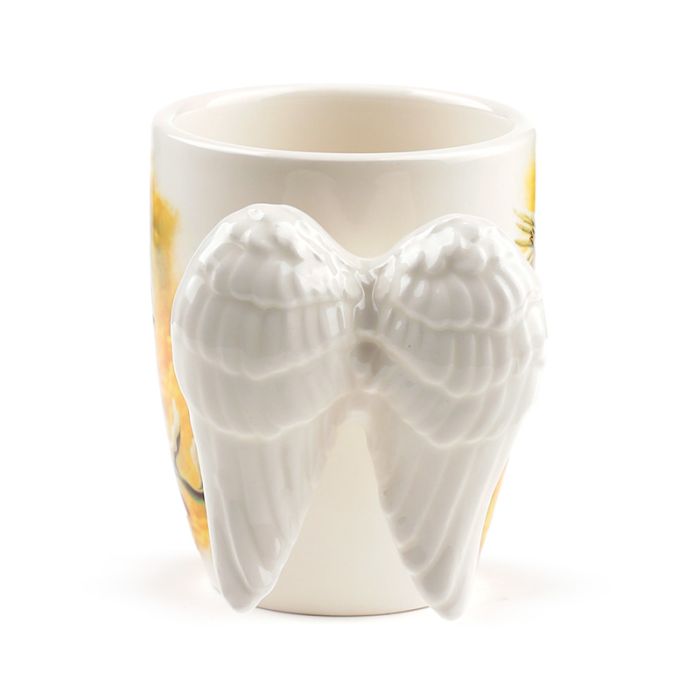 Angel Wings Shaped Handle Ceramic Mug with Decal