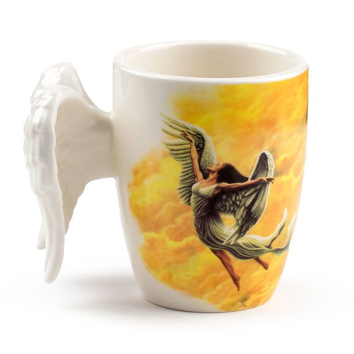 Angel Wings Shaped Handle Ceramic Mug with Decal