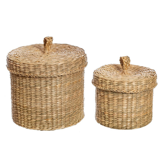 Set of 2 Seagrass Baskets With Lid