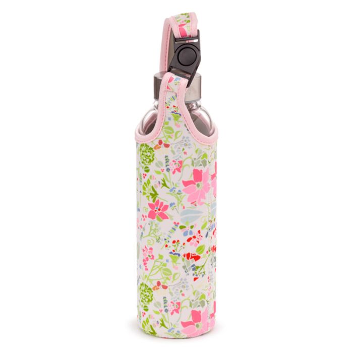 Julie Dodsworth Pink Botanical Glass Water Bottle with Protective Sleeve