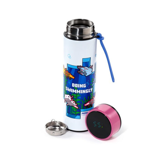 Puckator Minecraft Axolotl Hot & Cold Digital Thermometer Bottle