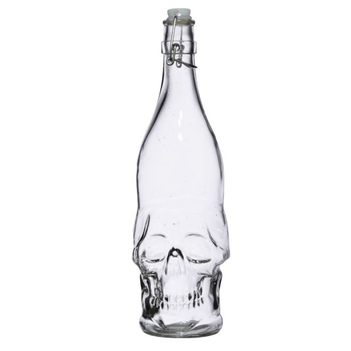 Skulls & Roses Clear Glass Skull Shaped 1L Water Bottle