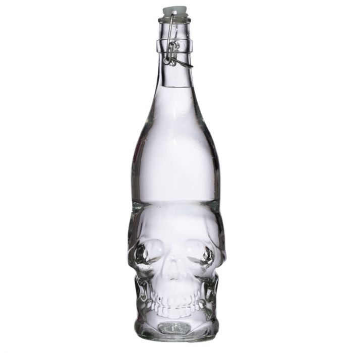 Skulls & Roses Clear Glass Skull Shaped 1L Water Bottle