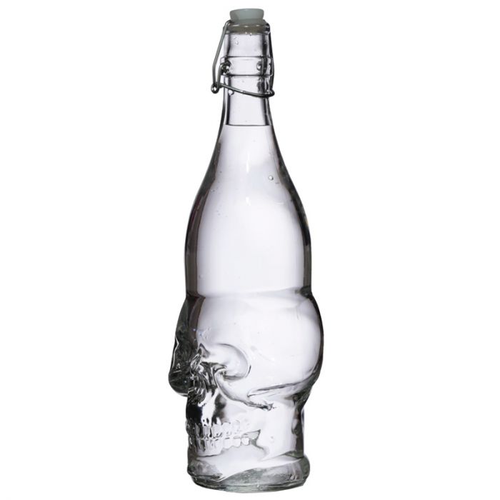 Skulls & Roses Clear Glass Skull Shaped 1L Water Bottle