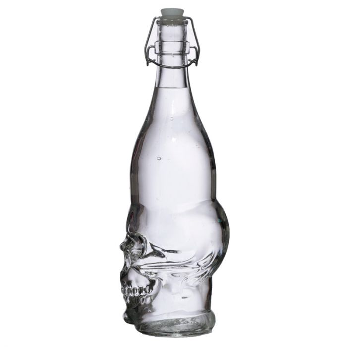 Skulls & Roses Clear Glass Skull Shaped 1L Water Bottle