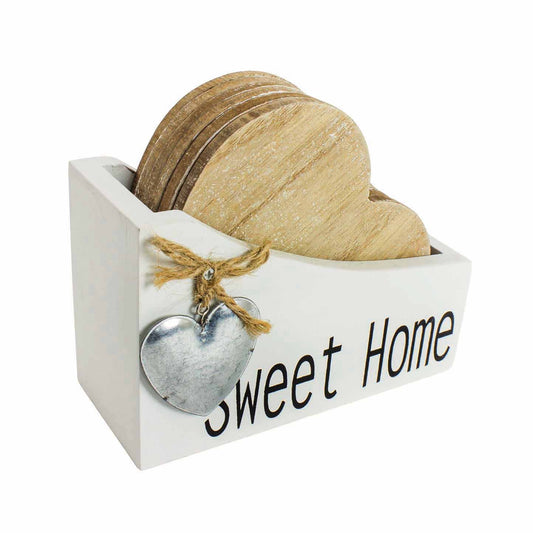 Heaven Sends wooden heart coaster set of 4 in Sweet Home holder