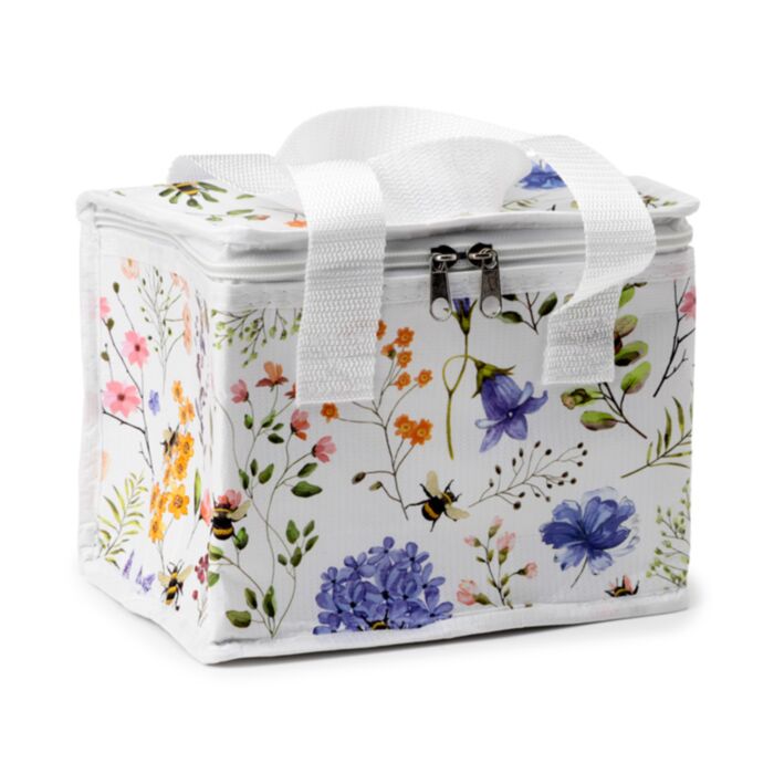 Open floral insulated lunch bag with foil interior lining