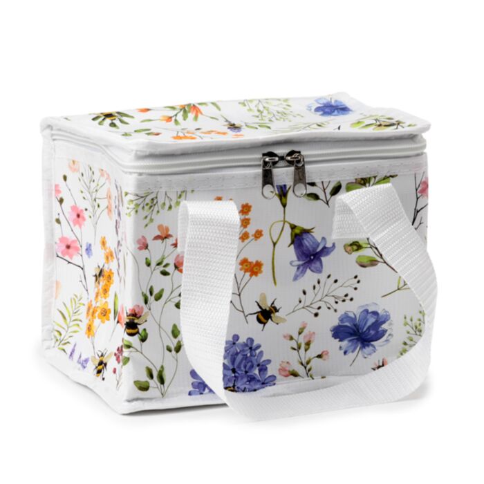 Floral eco lunch bag with zip fastening and carry handles