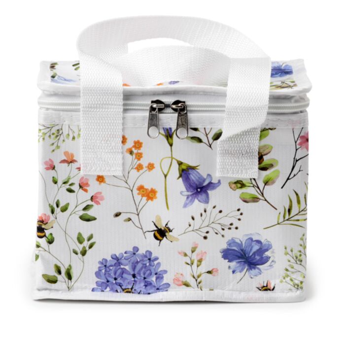 Bee and wildflower insulated lunch cooler side perspective