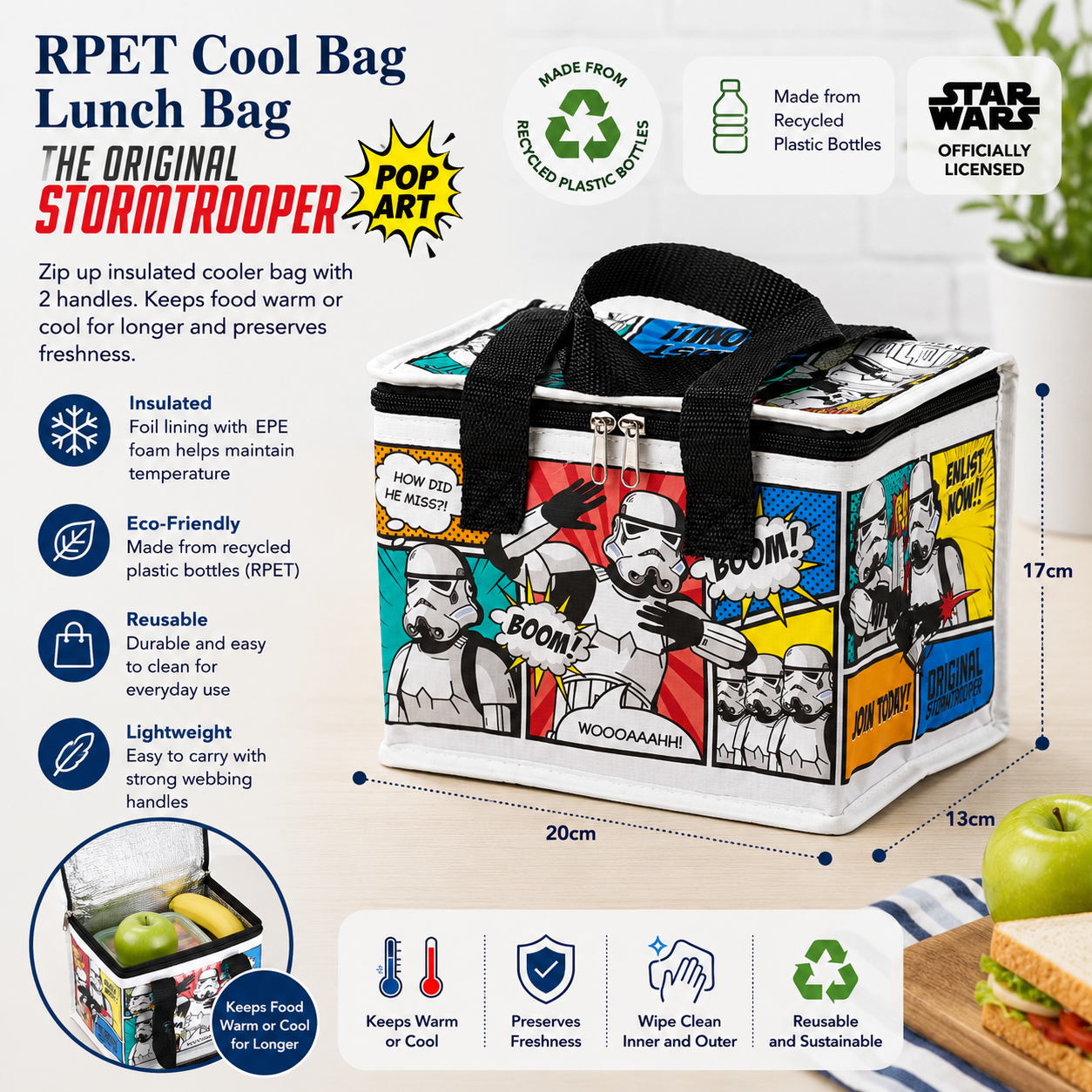 Puckator Original Stormtrooper Pop Art RPET Lunch Cool Bag