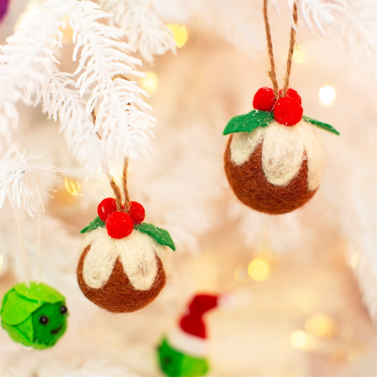 Set of 2 Christmas Pudding Felt Hanging Decoration