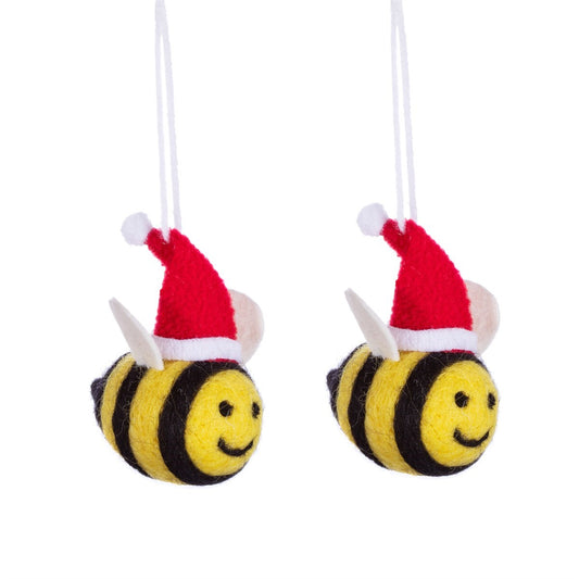 Set of 2 Christmas Bee Felt Hanging Decoration