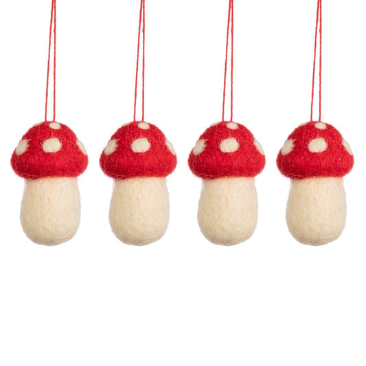 Set of 4 Mushrooms Felt Hanging Decoration