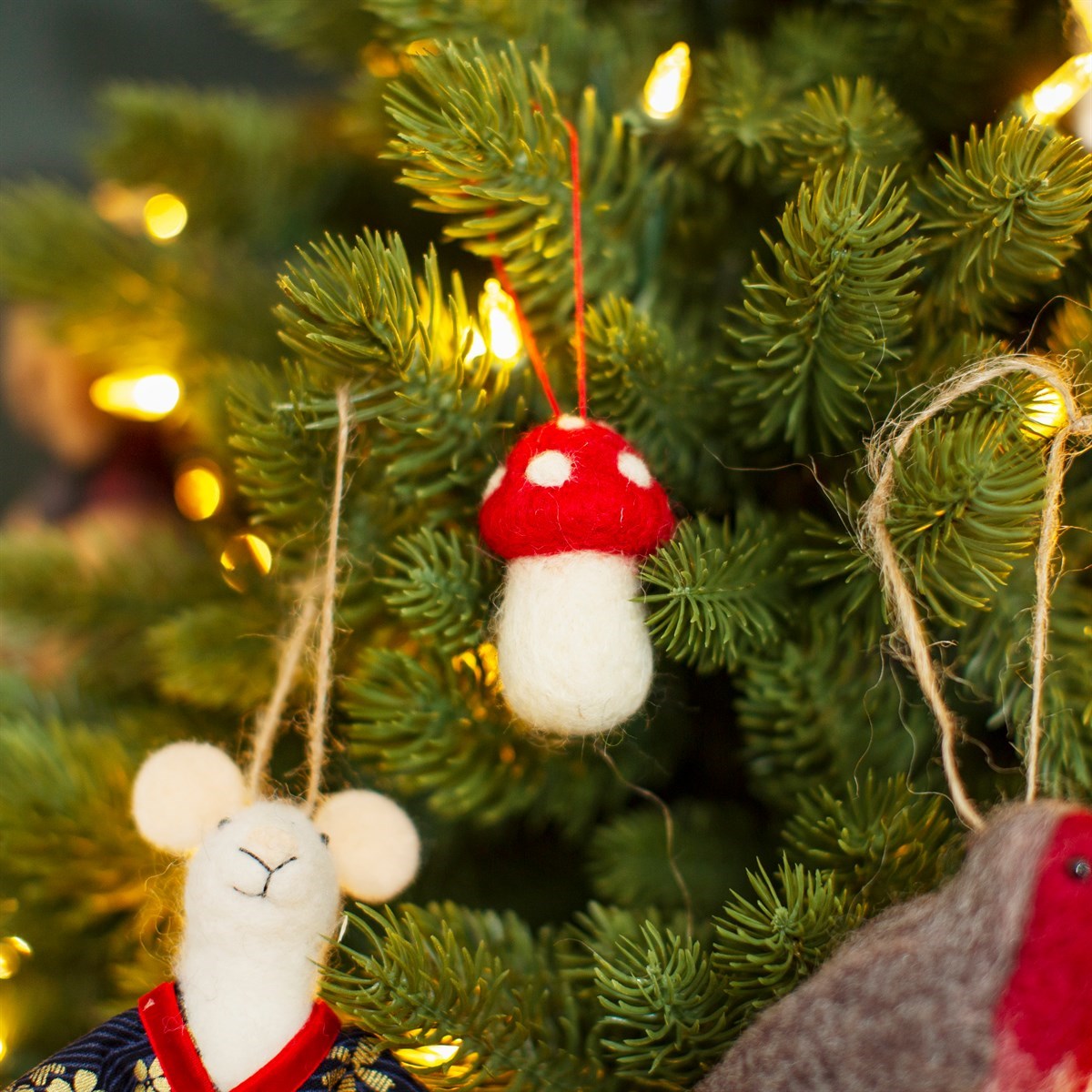 Set of 4 Mushrooms Felt Hanging Decoration