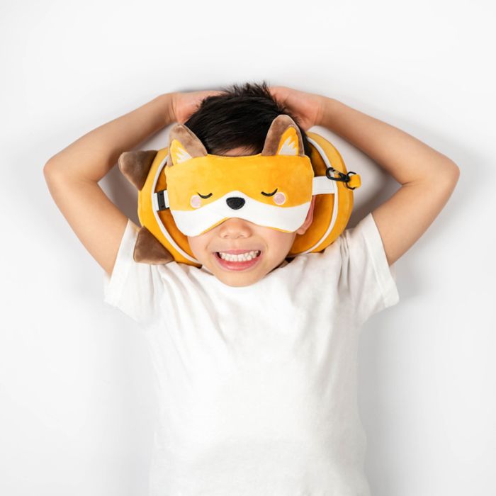 Relaxeazzz Adoramals Finnick the Fox Round Plush Travel Pillow & Eye Mask