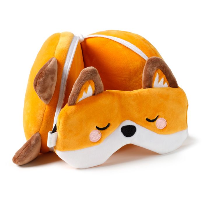 Relaxeazzz Adoramals Finnick the Fox Round Plush Travel Pillow & Eye Mask