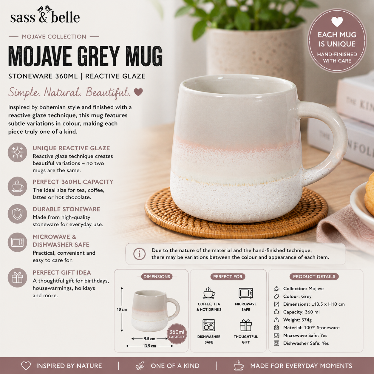 Sass and Belle Mojave Grey Mug reactive glaze stoneware mug