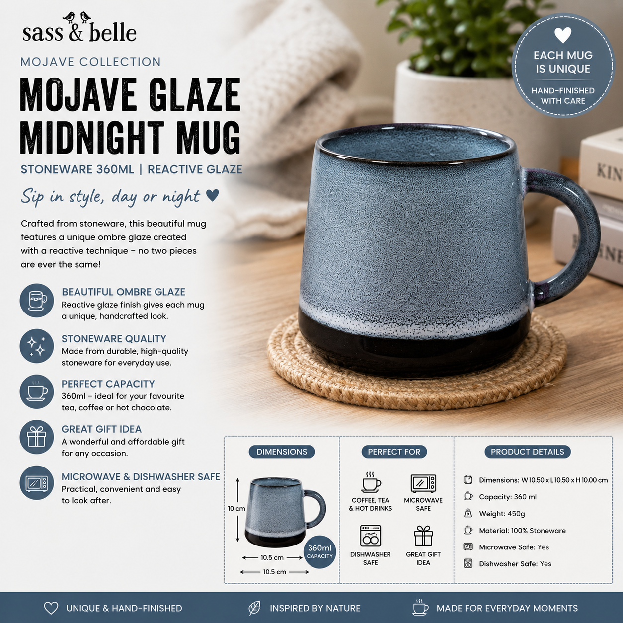 Sass and Belle Mojave Glaze Midnight Mug stoneware coffee cup