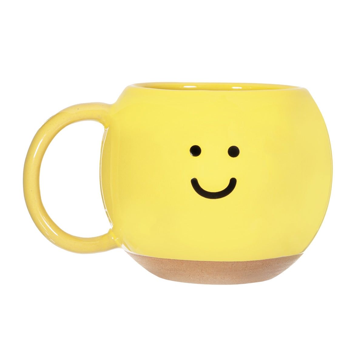 Yellow happy face coffee mug with rounded design
