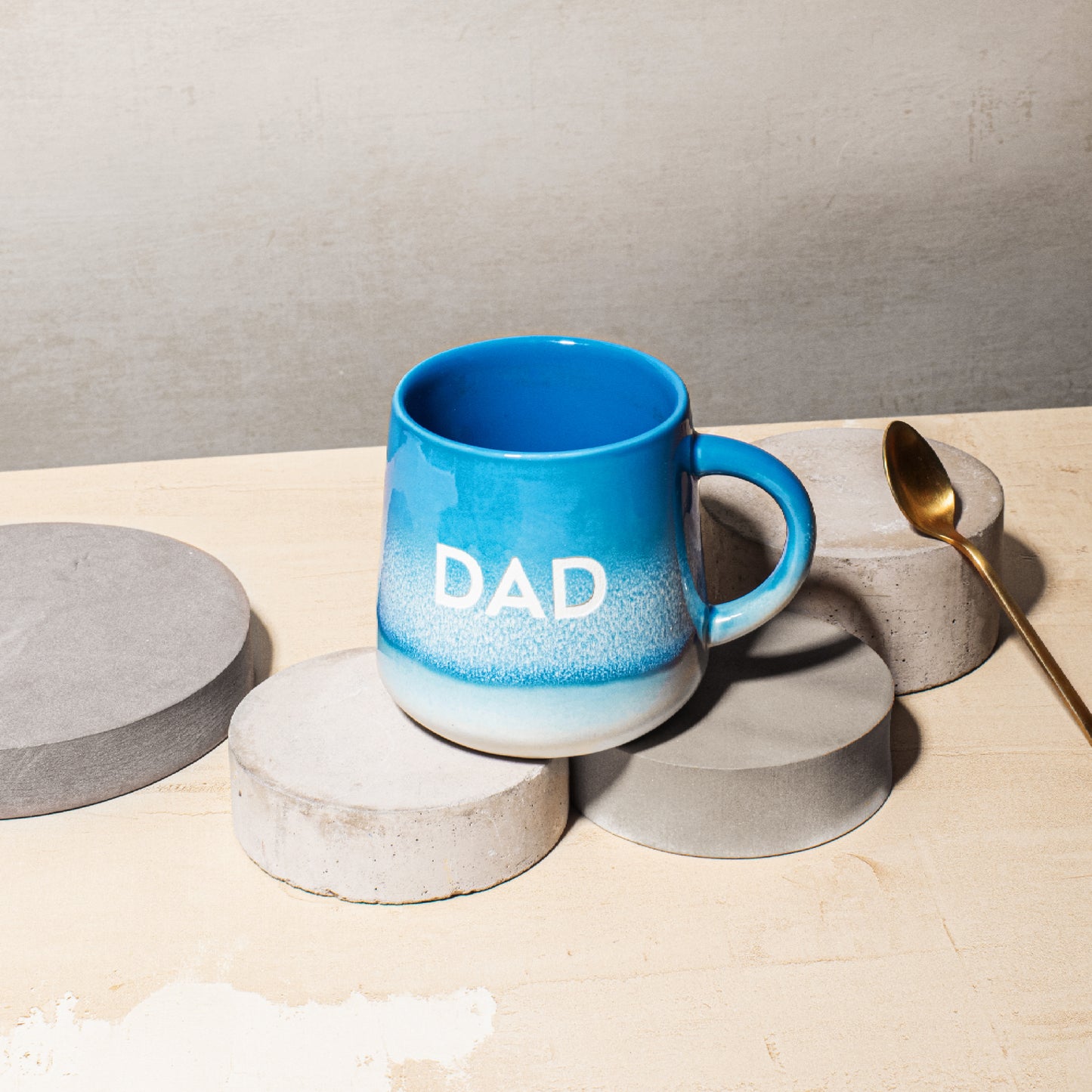 Dad Mug Blue Mojave collection styled with modern kitchen decor