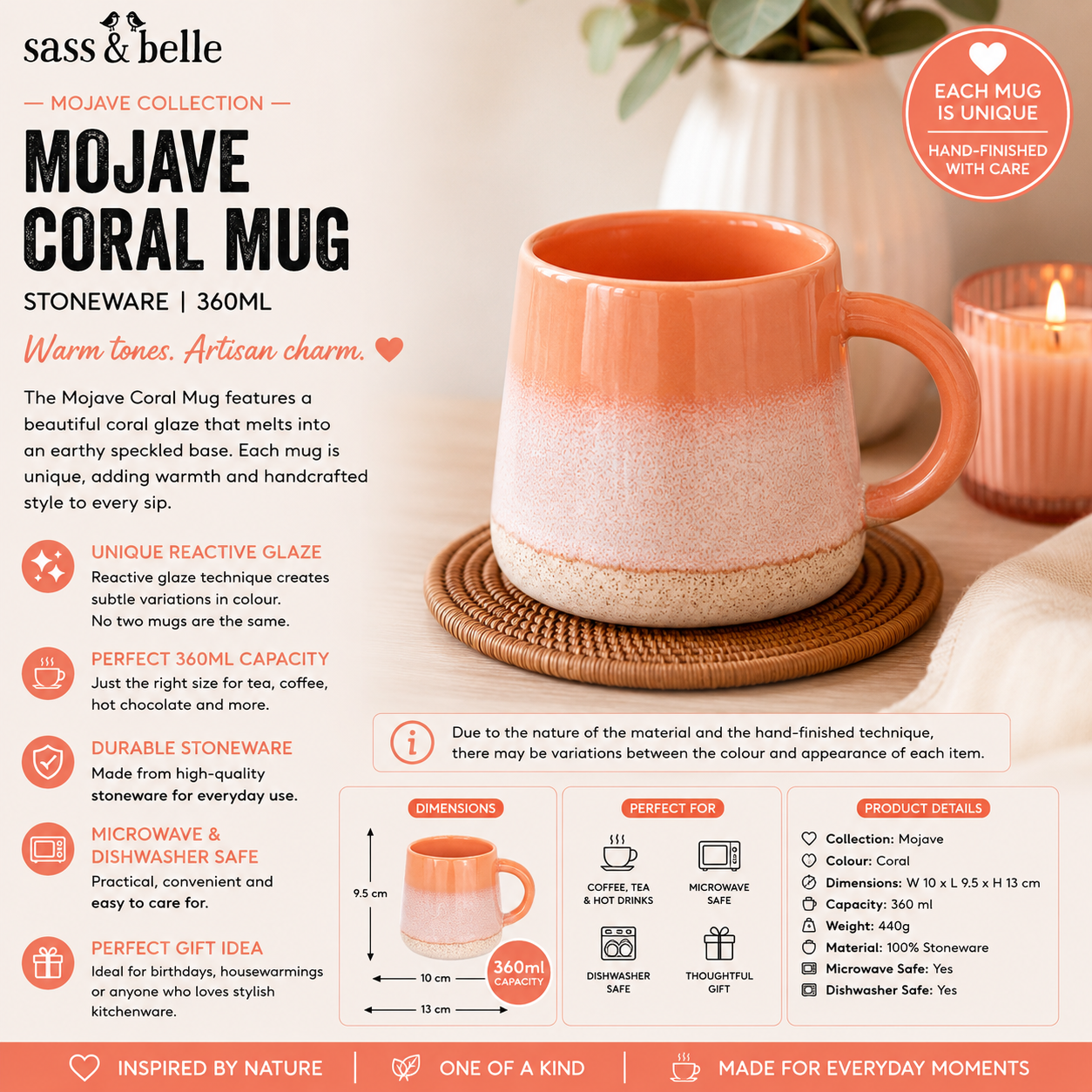 Sass and Belle Mojave Coral Mug reactive glaze stoneware mug