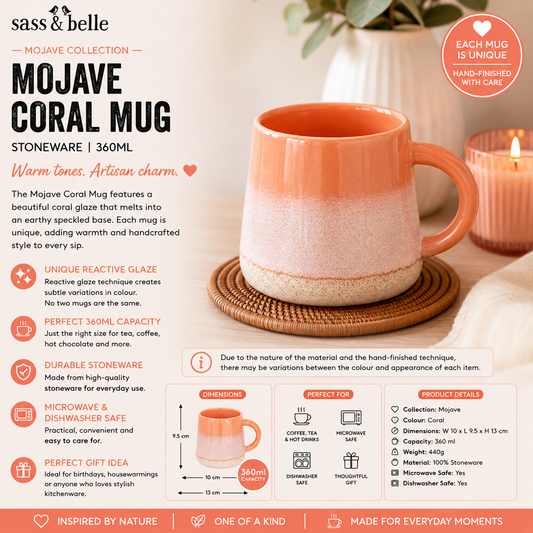 Sass and Belle Mojave Coral Mug reactive glaze stoneware mug