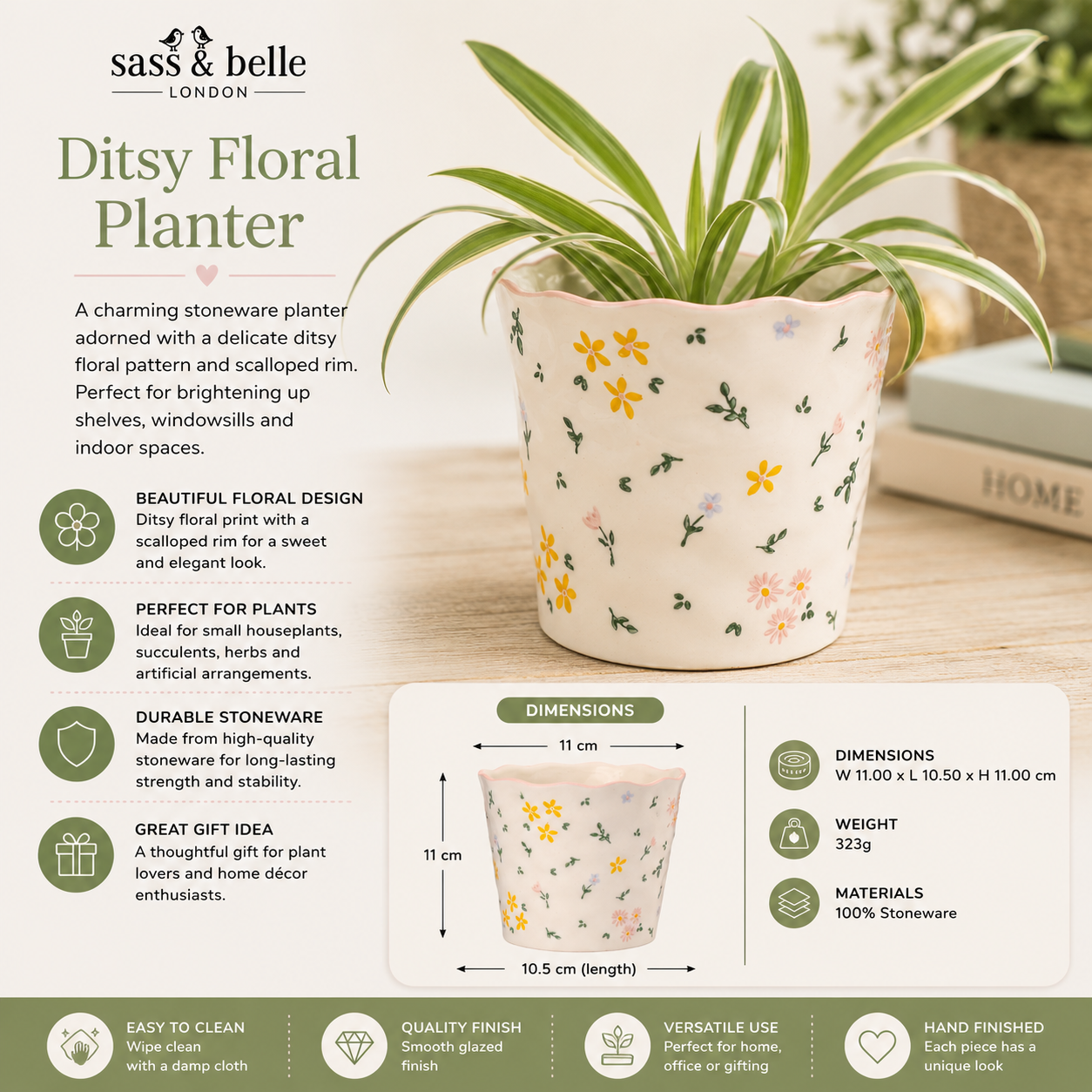 Decorative floral indoor plant pot by Sass and Belle