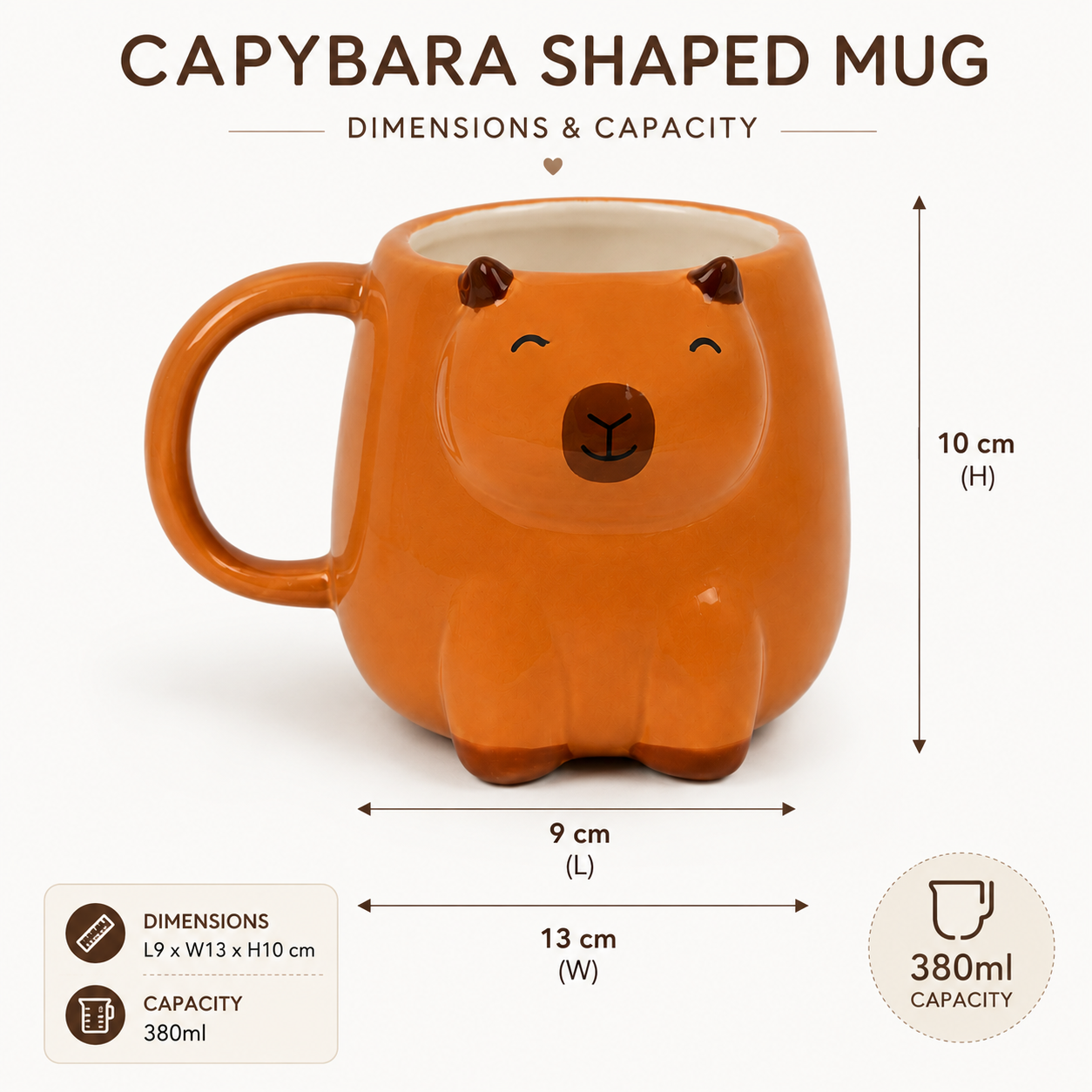 Sass & Belle Capybara Shaped Mug – 380ml Cute Animal Gift Mug
